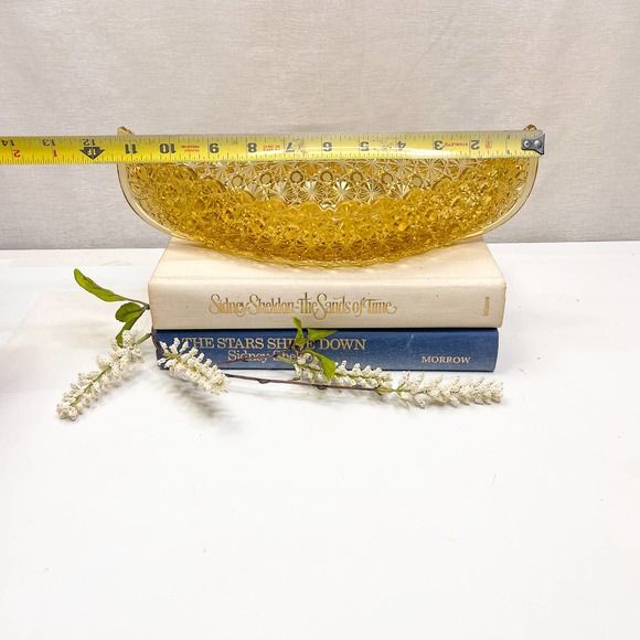 1940s LE Smith Glass Daisy & Button Light Amber 11.5” Celery Relish Canoe Boat - Picture 4 of 5